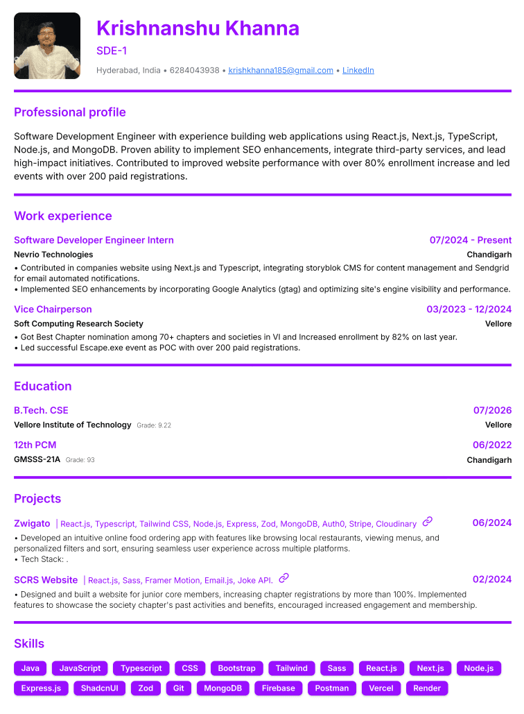 Resume preview